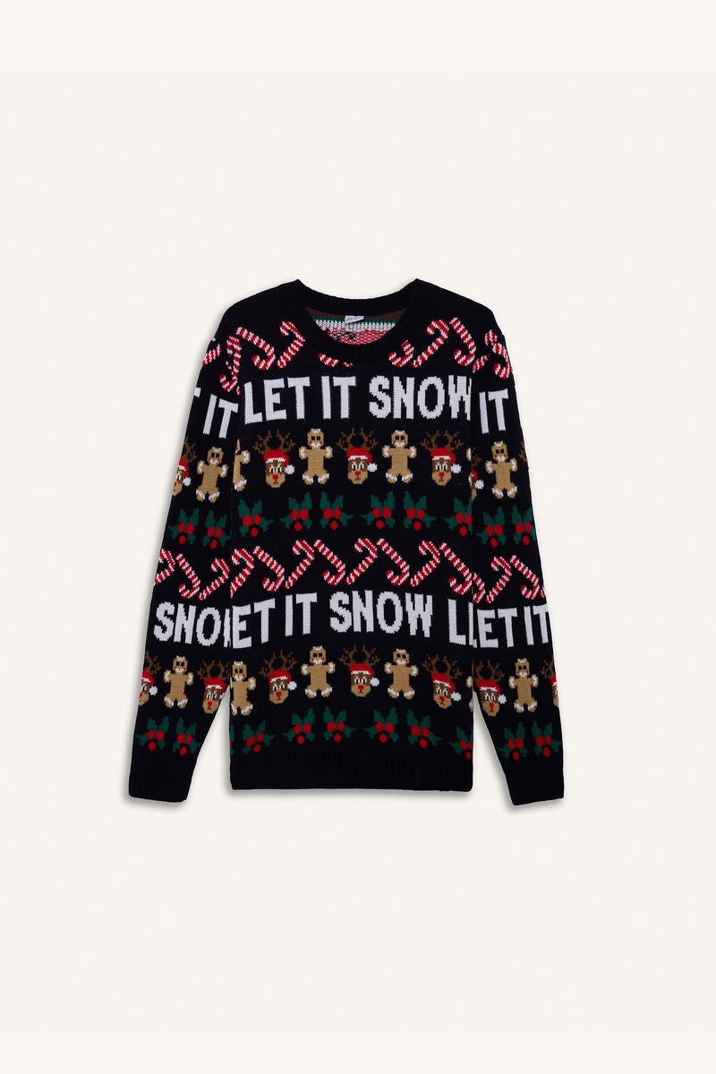 DeFacto Blue Man Christmas Themed Standard Fit Knit Pullover Casual - Image 4